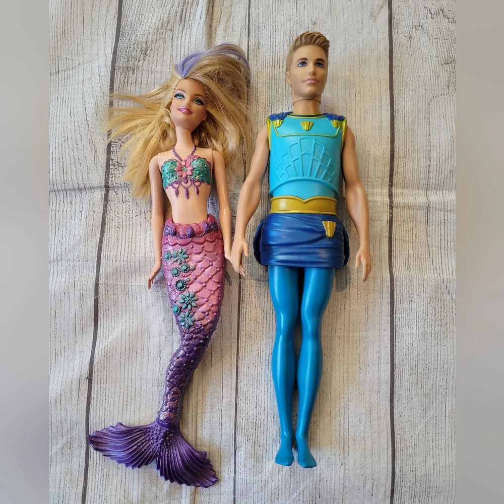 2010 Barbie Mermaid Tale & 2013 Ken Pearl Prince Full Size 12 in Dolls by Mattel